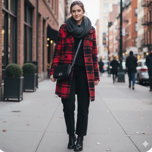 Red plaid coat - Picture 1 of 5